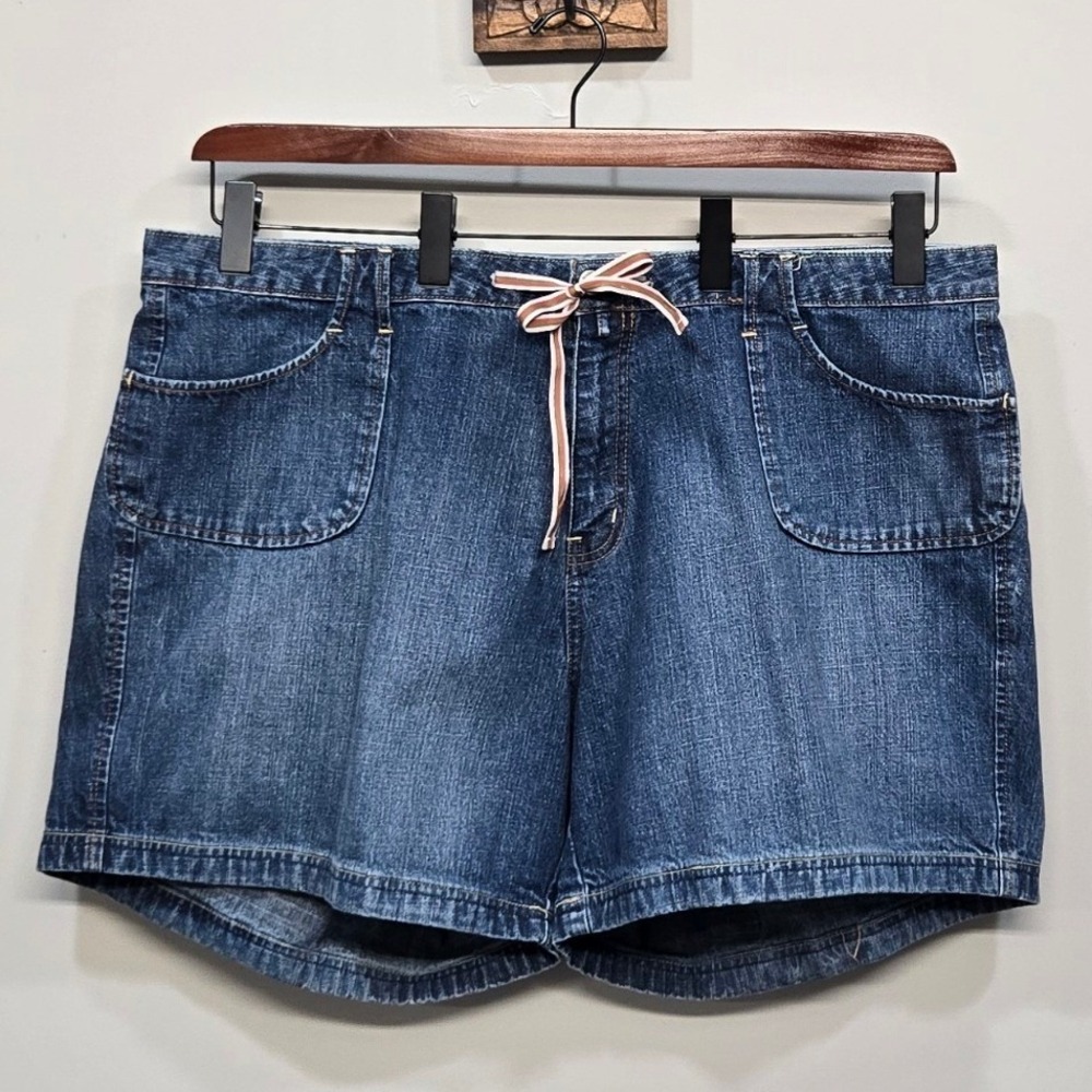 VTG Y2K Venezia Denim Jean Shorts‎ Plus Size 24 Drawstring Patch Pocket Summer